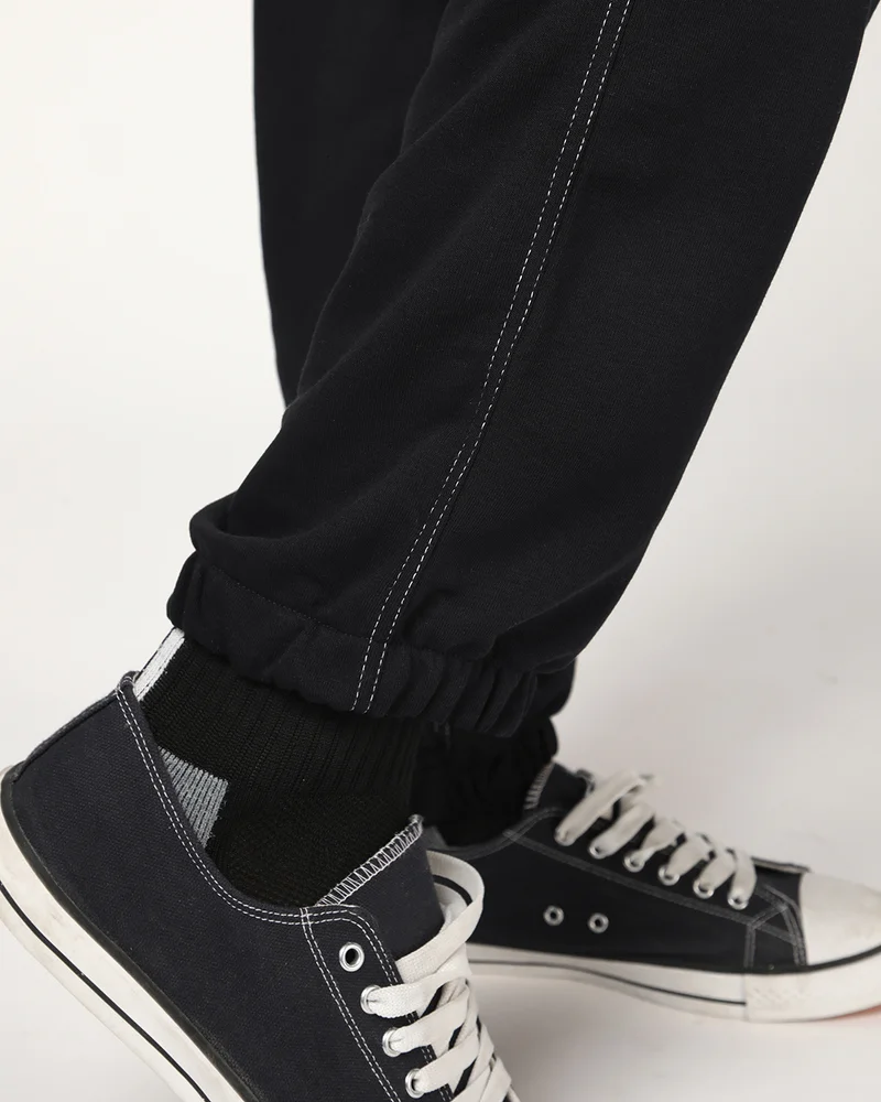 bewakoof  Men's Black Oversized Warm Joggers for Men | Best Price UAE